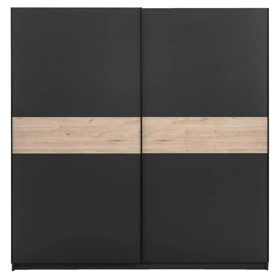 Schuifdeurkast Genua - Antraciet/eikenkleur - 204x200x60 Cm 3 Schuifdeurkast Genua - Antraciet/eikenkleur - 204x200x60 Cm