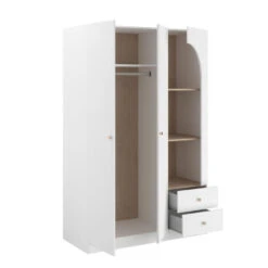 Kledingkast Milou 2-deurs - Wit/eiken - 200x130x56,5 Cm -Woonmeubelwinkel 12409005 0301