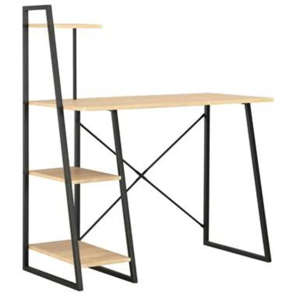 VidaXL Bureau Met Schappen 102x50x117 Cm Zwart En Eikenkleurig 3 VidaXL Bureau Met Schappen 102x50x117 Cm Zwart En Eikenkleurig