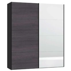 STOCK Schuifdeurkast - Grijs Gestreept/spiegeldeur - 236x203x65 Cm