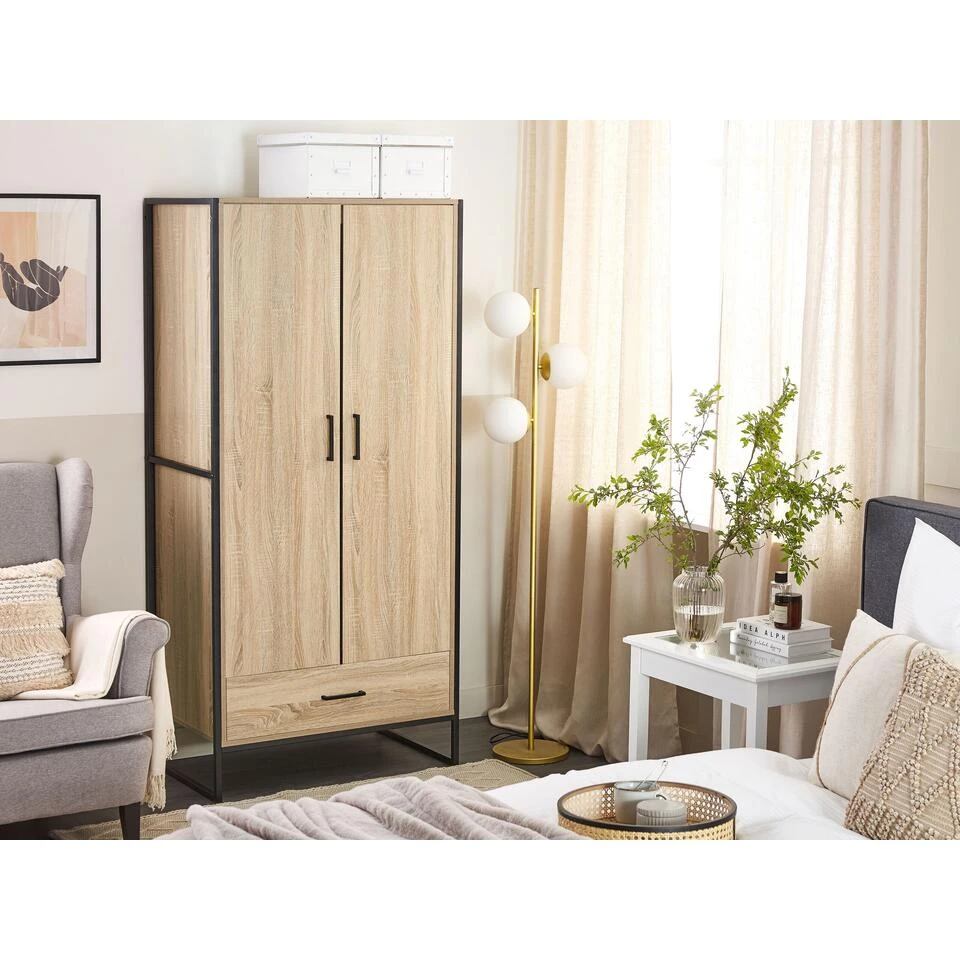 Beliani Kledingkast SCHWEDT - Lichte Houtkleur Vezelplaat 4 Beliani Kledingkast SCHWEDT - Lichte Houtkleur Vezelplaat - Afbeelding 2