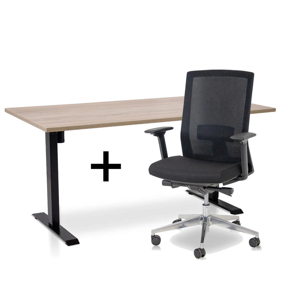 MRC EASY Set - Zit-sta Bureau + Bureaustoel - 160x80 - Midden Eiken 3 MRC EASY Set - Zit-sta Bureau + Bureaustoel - 160x80 - Midden Eiken