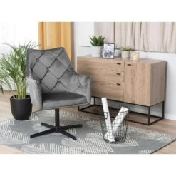 Beliani Fauteuil VAKSALA - Grijs Fluweel -Woonmeubelwinkel 1853c4e1274d4d17b0c504c072603b0e