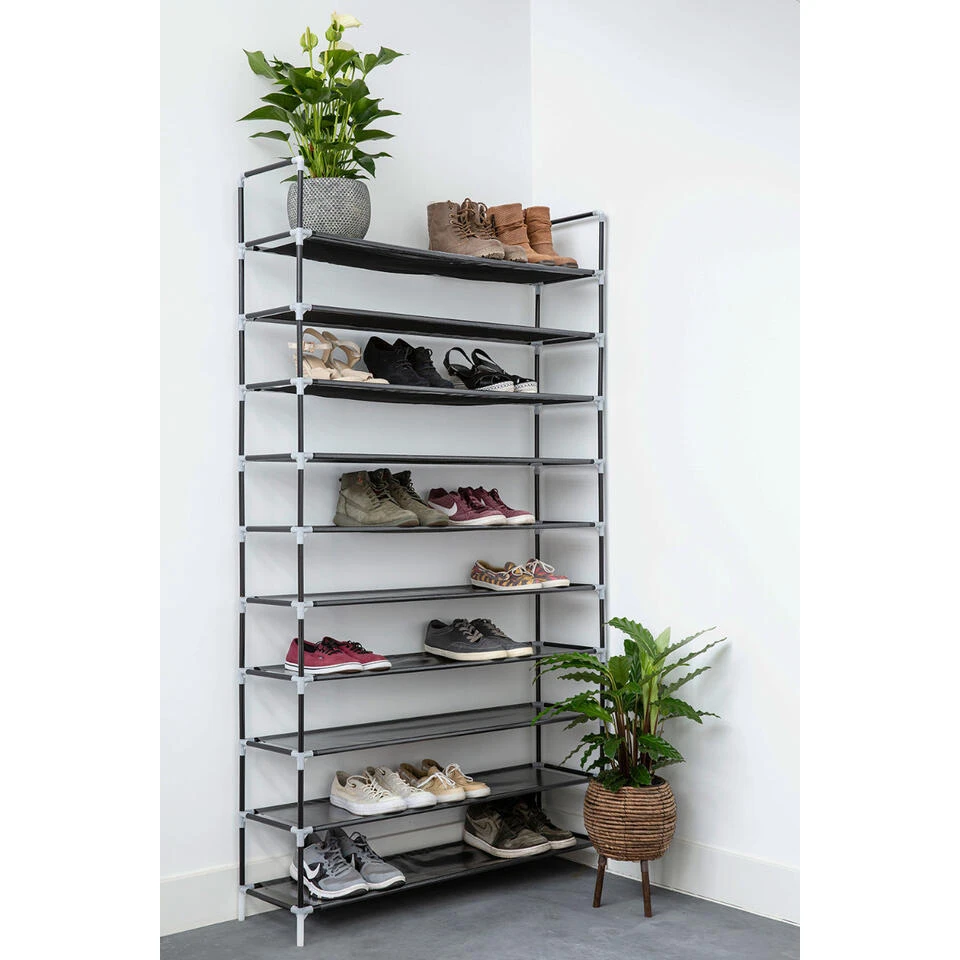 Schoenenrek Voor 50 Paar - Zwart - 10 Etages 4 Schoenenrek Voor 50 Paar - Zwart - 10 Etages - Afbeelding 2