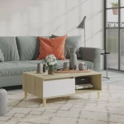 VidaXL Salontafel 90x60x35 Cm Spaanplaat Wit En Sonoma Eikenkleurig -Woonmeubelwinkel 1a8a2d59154a4040b71f0aba4079a398