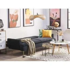 Beliani Slaapbank - VETTRE Zwart Fluweel -Woonmeubelwinkel 2a808c5a5a554707a3e57c4ae150c35a