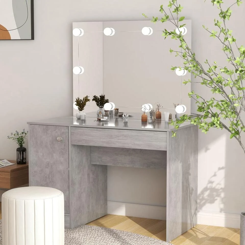 VidaXL Kaptafel Met LED-verlichting 110x55x145 Cm MDF Betongrijs 4 VidaXL Kaptafel Met LED-verlichting 110x55x145 Cm MDF Betongrijs - Afbeelding 2