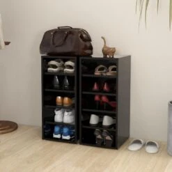 VidaXL Schoenenkasten 2 St 31,5x35x70 Cm Spaanplaat Zwart -Woonmeubelwinkel 6442538f277f46c5b199df73326a44e5