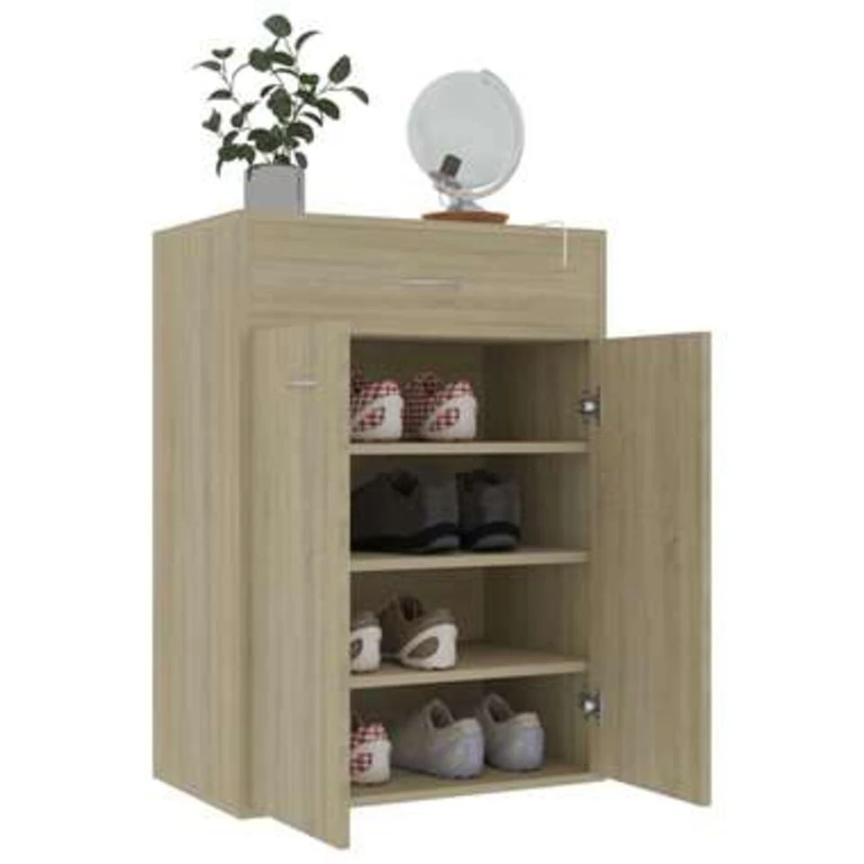 VidaXL Schoenenkast 60x35x84 Cm Bewerkt Hout Sonoma Eikenkleurig 5 VidaXL Schoenenkast 60x35x84 Cm Bewerkt Hout Sonoma Eikenkleurig - Afbeelding 3
