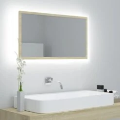 VidaXL Badkamerspiegel LED 80x8,5x37 Cm Acryl Sonoma Eikenkleurig -Woonmeubelwinkel 6ec80b54db974b6483a848707e616fbf