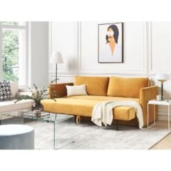 Beliani Driezitsbank - EKSJO Geel Fluweel -Woonmeubelwinkel 780a109bf8d841eca1bfd955be535dbe