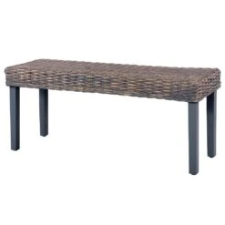 VidaXL Bankje 110 Cm Natuurlijk Kubu Rattan En Massief Mangohout Grijs -Woonmeubelwinkel 7e0f7099f23641188fffccf28239518b