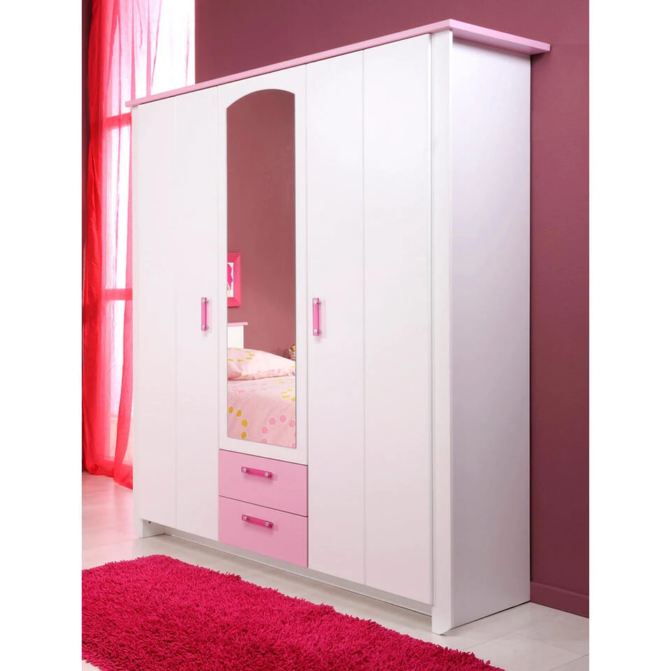 Kledingkast Kast Kiki - Wit/roze 181x136x56 Cm 6 Kledingkast Kast Kiki - Wit/roze 181x136x56 Cm - Afbeelding 4