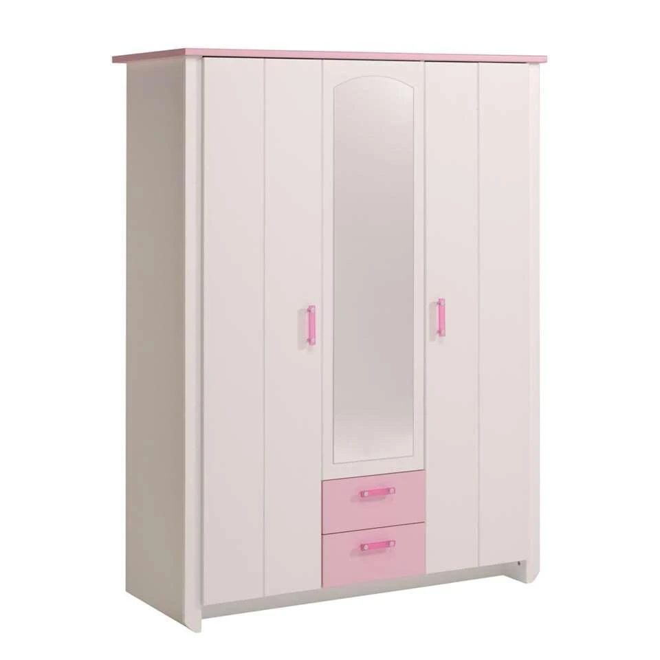 Kledingkast Kast Kiki - Wit/roze 181x136x56 Cm 4 Kledingkast Kast Kiki - Wit/roze 181x136x56 Cm - Afbeelding 2