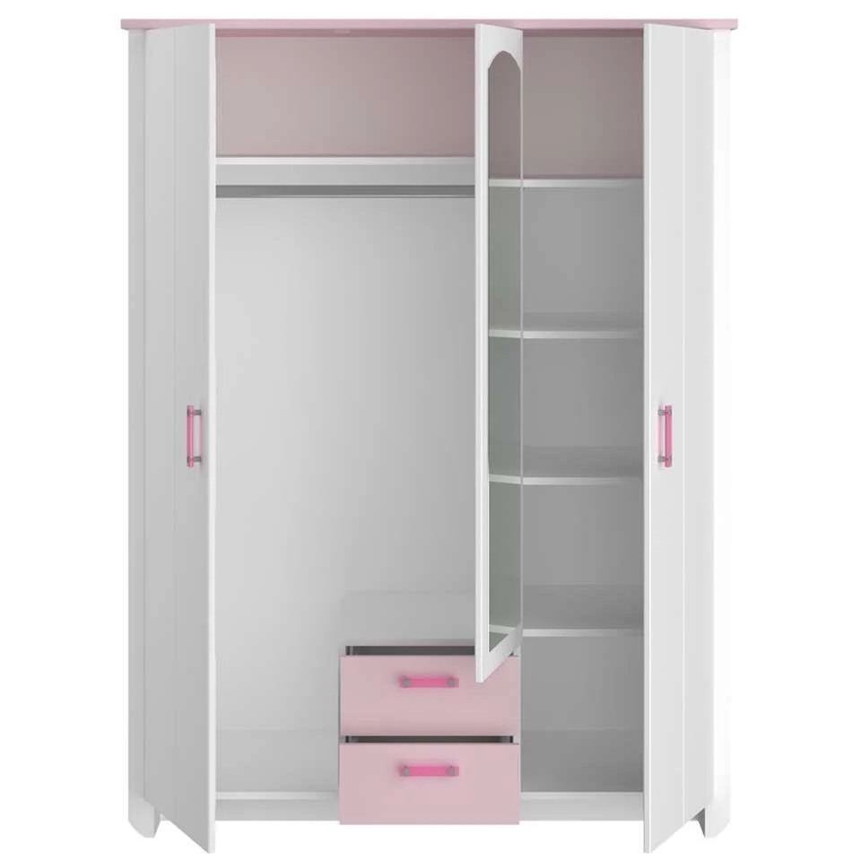 Kledingkast Kast Kiki - Wit/roze 181x136x56 Cm 5 Kledingkast Kast Kiki - Wit/roze 181x136x56 Cm - Afbeelding 3