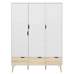 Kledingkast Delta - 3-deurs - Wit/eiken