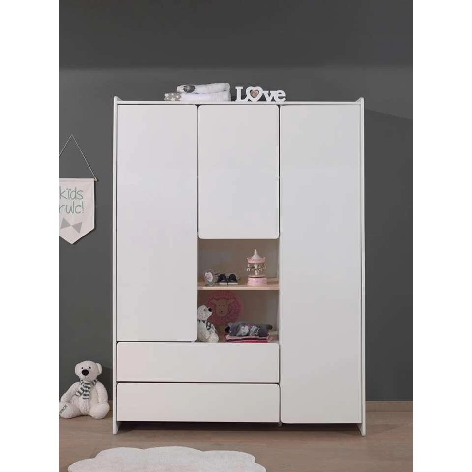 Vipack Kledingkast Kiddy 3 Deuren En 2 Lades - Wit - 138x190x54 Cm 4 Vipack Kledingkast Kiddy 3 Deuren En 2 Lades - Wit - 138x190x54 Cm - Afbeelding 2