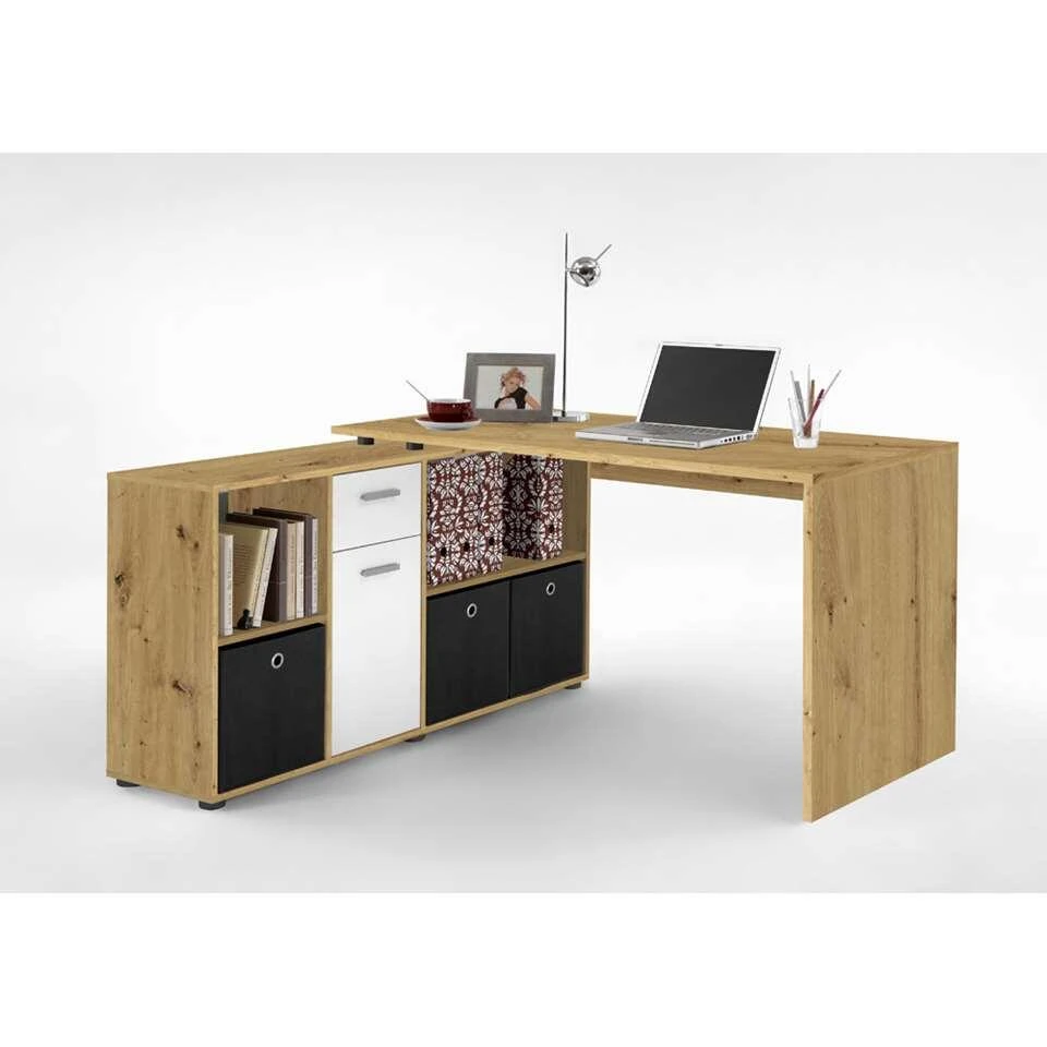 Hoekbureau Lex - Eikenkleur/wit - 136x68x75 Cm 5 Hoekbureau Lex - Eikenkleur/wit - 136x68x75 Cm - Afbeelding 3