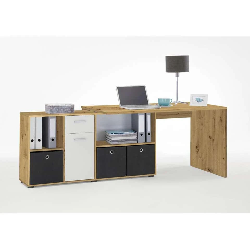 Hoekbureau Lex - Eikenkleur/wit - 136x68x75 Cm 6 Hoekbureau Lex - Eikenkleur/wit - 136x68x75 Cm - Afbeelding 4