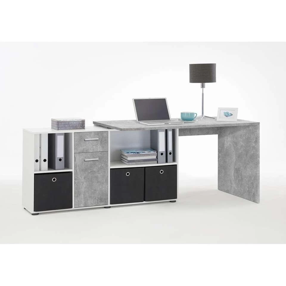 Hoekbureau Lex - Betonkleur/wit - 136x68x75 Cm 5 Hoekbureau Lex - Betonkleur/wit - 136x68x75 Cm - Afbeelding 3