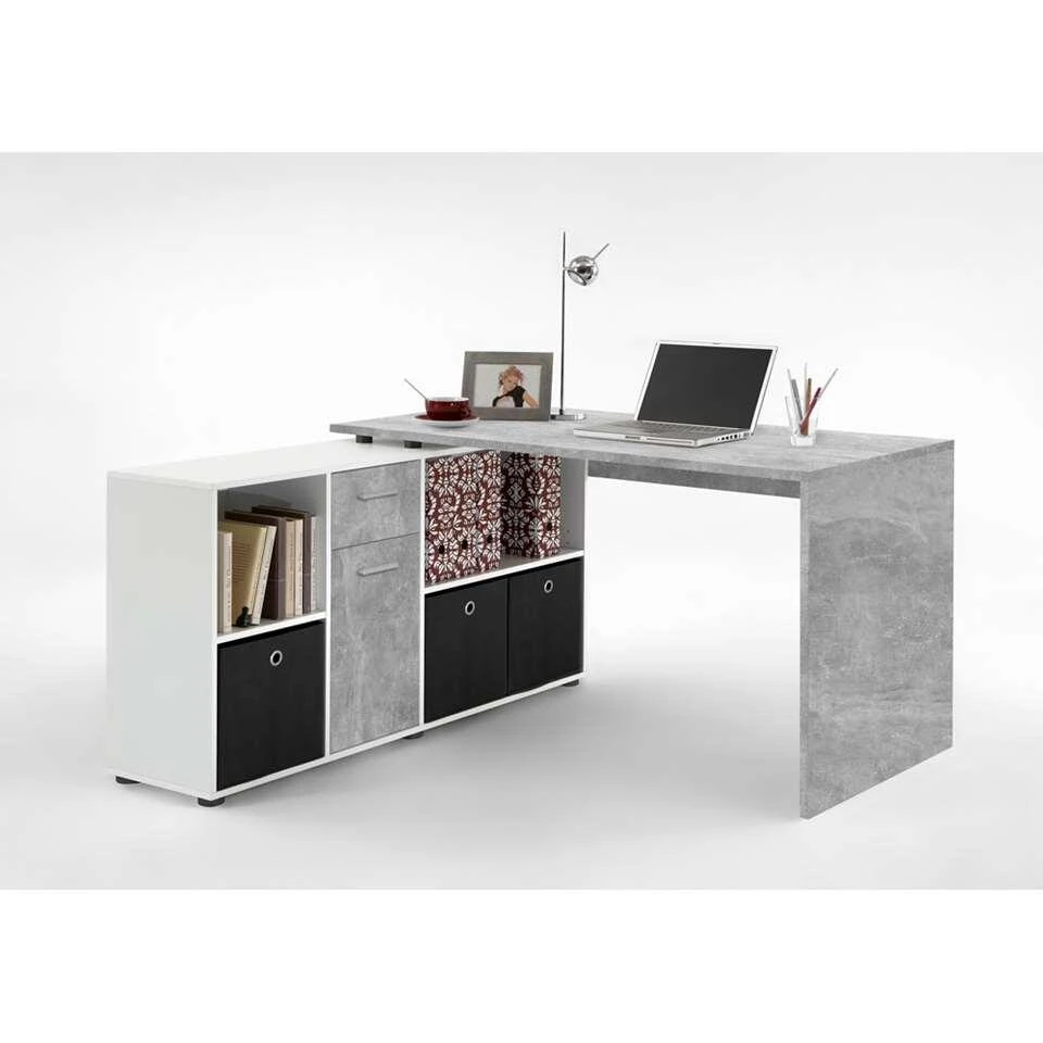 Hoekbureau Lex - Betonkleur/wit - 136x68x75 Cm 6 Hoekbureau Lex - Betonkleur/wit - 136x68x75 Cm - Afbeelding 4