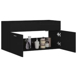 VidaXL Wastafelkast 90x38,5x46 Cm Spaanplaat Zwart 8 VidaXL Wastafelkast 90x38,5x46 Cm Spaanplaat Zwart -Woonmeubelwinkel 832fa52cc26045638e66e299dfee681b