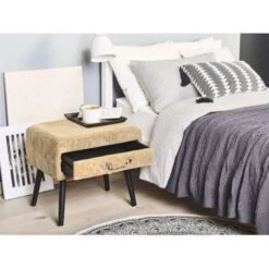 Beliani Nachtkast EUROSTAR - Beige Corduroy -Woonmeubelwinkel 8ff3352aa49042e1b936f959903361ba