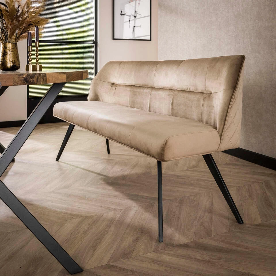 Diego Eetkamerbank Velvet - Stof - Beige 4 Diego Eetkamerbank Velvet - Stof - Beige - Afbeelding 2