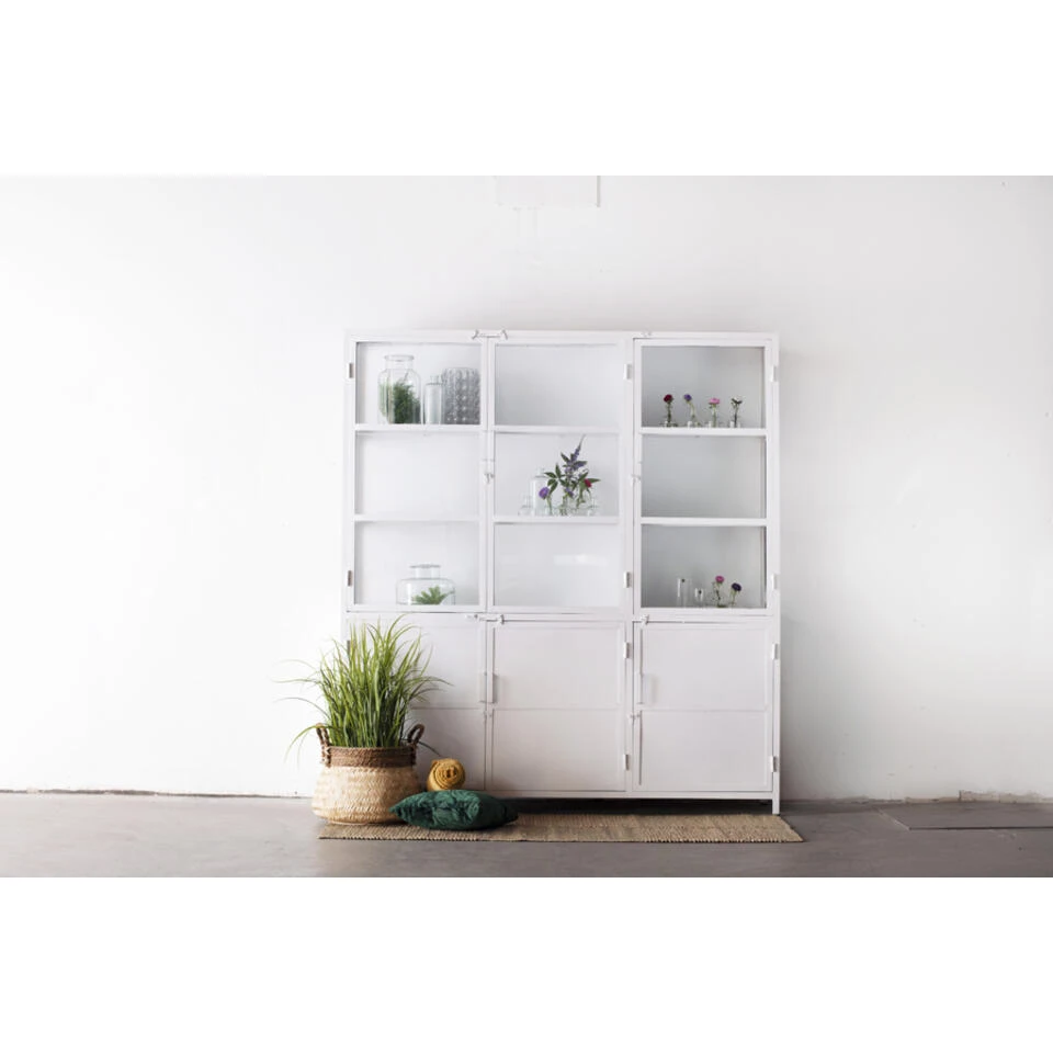 Giga Meubel Vitrinekast Wit Metaal - 200x40x220cm - Lotte 4 Giga Meubel Vitrinekast Wit Metaal - 200x40x220cm - Lotte - Afbeelding 2