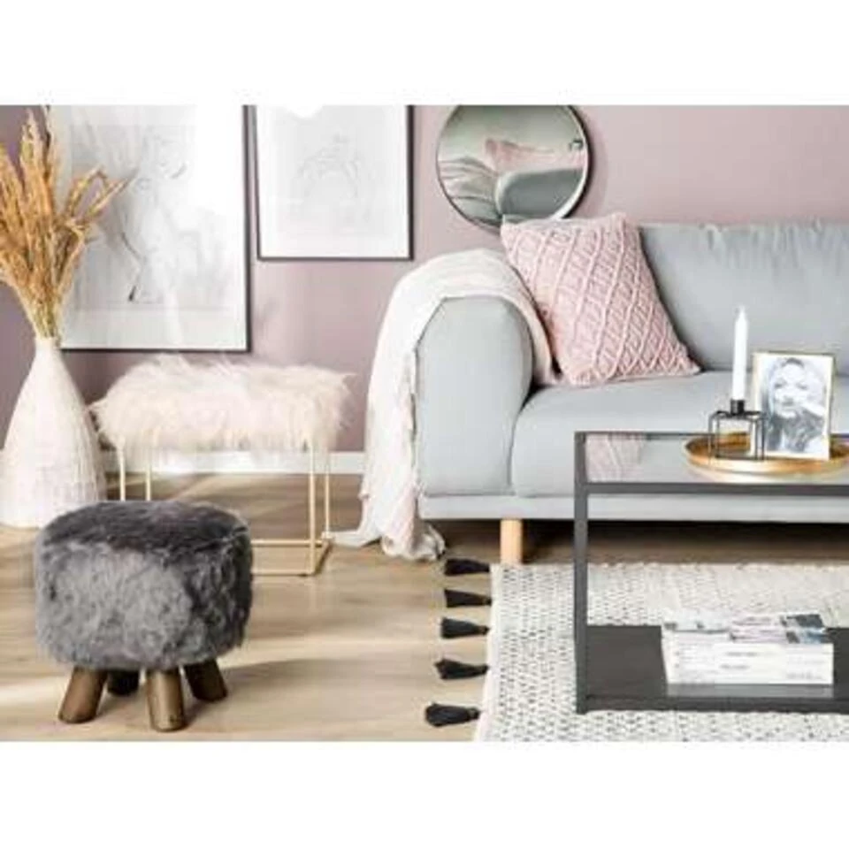 Beliani Hocker IOWA - Grijs Polyester 4 Beliani Hocker IOWA - Grijs Polyester - Afbeelding 2