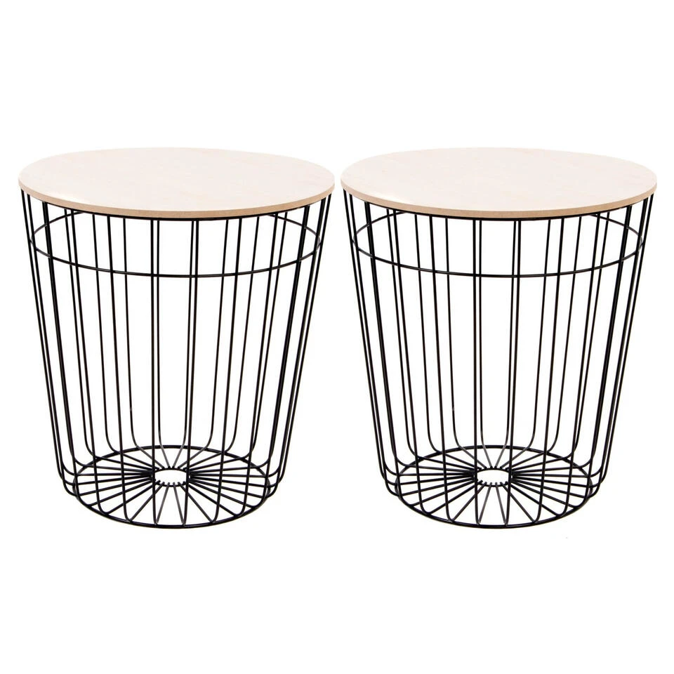 Items Bijzettaffel - Draadmand - Zwart - Metaal En Hout - 39 Cm 5 Items Bijzettaffel - Draadmand - Zwart - Metaal En Hout - 39 Cm - Afbeelding 3