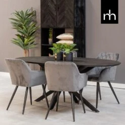 Eettafel Bologna Black 240x110cm - Mangohout - Zwart - Ovaal -Woonmeubelwinkel c03e5a61218e4882b51e70d8b109bf7e