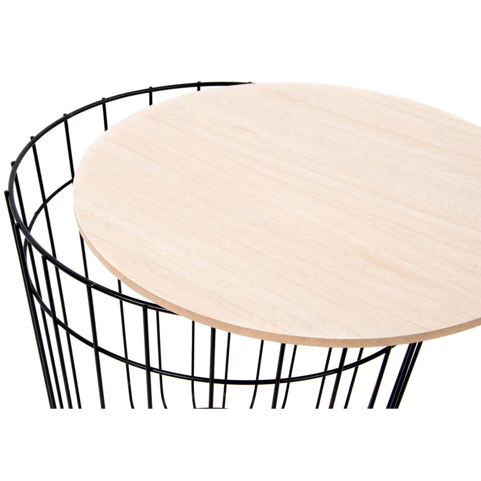 Items Bijzettaffel - Draadmand - Zwart - Metaal En Hout - 39 Cm 4 Items Bijzettaffel - Draadmand - Zwart - Metaal En Hout - 39 Cm - Afbeelding 2