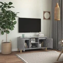 VidaXL Tv-meubel Met Massief Houten Poten 103,5x35x50 Cm Betongrijs -Woonmeubelwinkel cb5e43b70b3d471e9c95f46e9633bce9