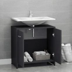 VidaXL Badkamerkast 60x33x61 Cm Spaanplaat Grijs -Woonmeubelwinkel d1ac336fe297437083d62a13dfa9e06f