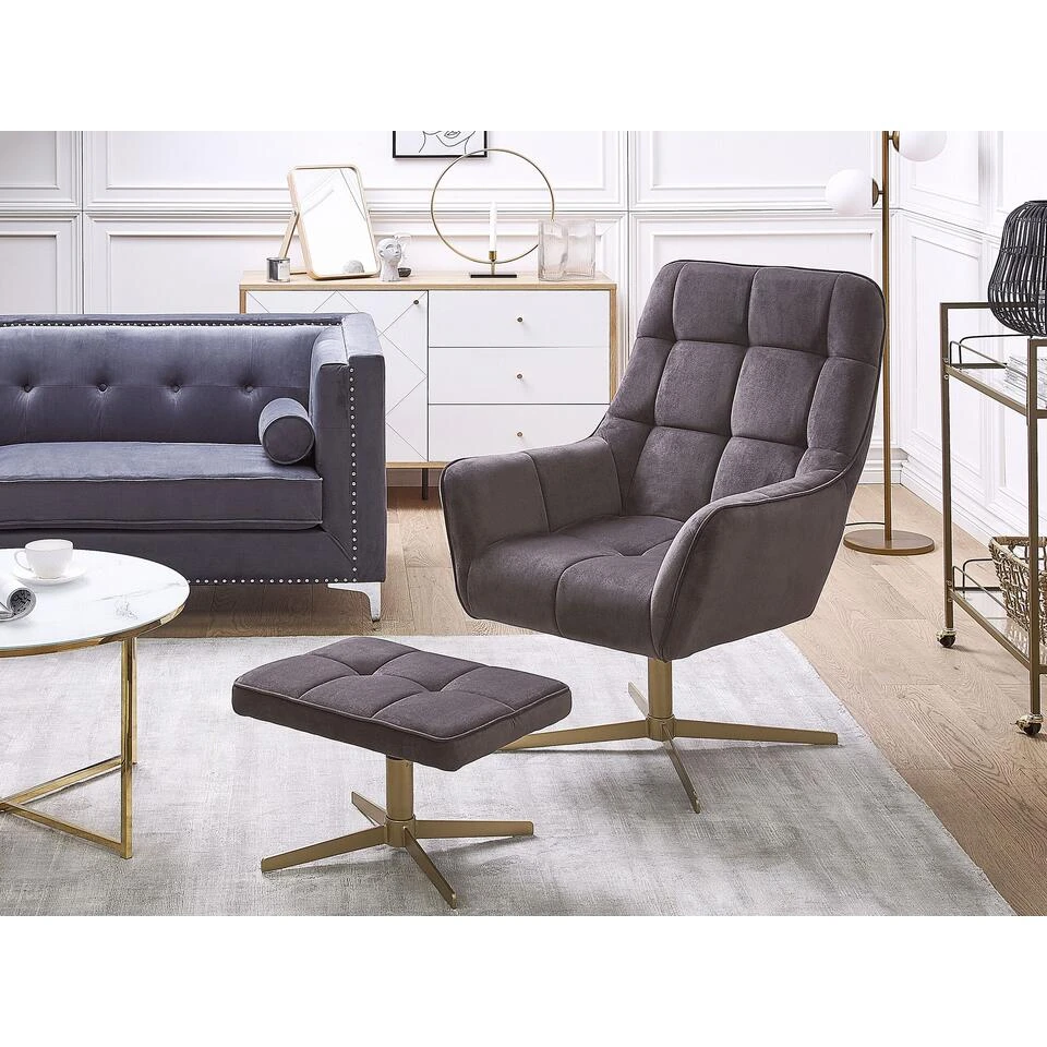 Beliani Fauteuil MOLLE - Grijs Fluweel 4 Beliani Fauteuil MOLLE - Grijs Fluweel - Afbeelding 2