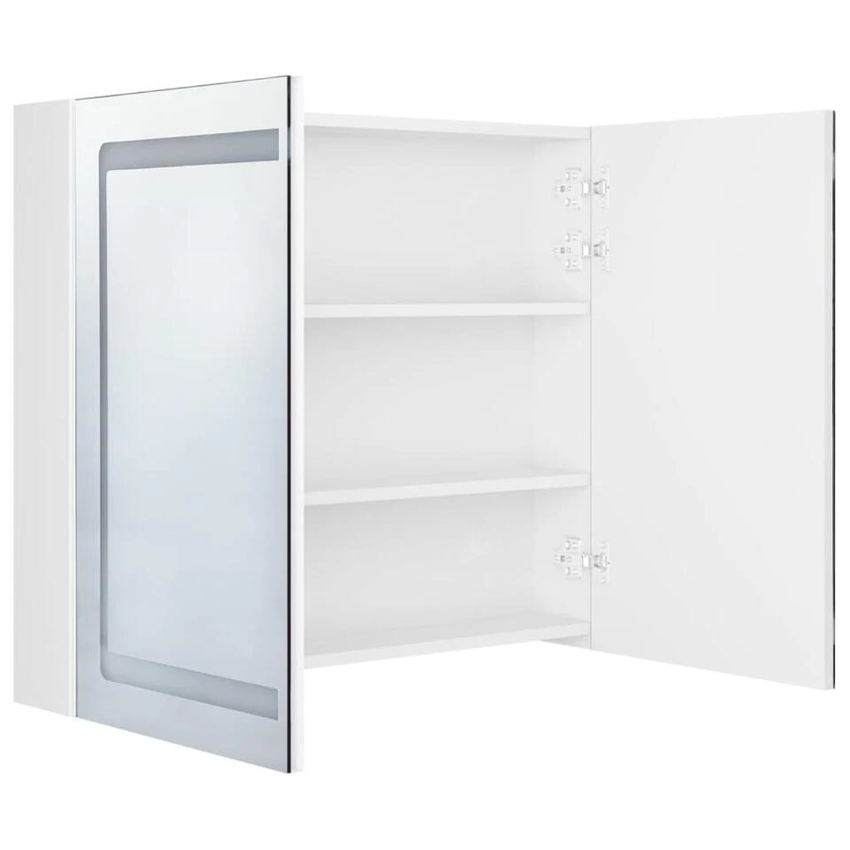 VidaXL Badkamerkast Met Spiegel En LED 80x12x68 Cm Glanzend Wit 6 VidaXL Badkamerkast Met Spiegel En LED 80x12x68 Cm Glanzend Wit - Afbeelding 4