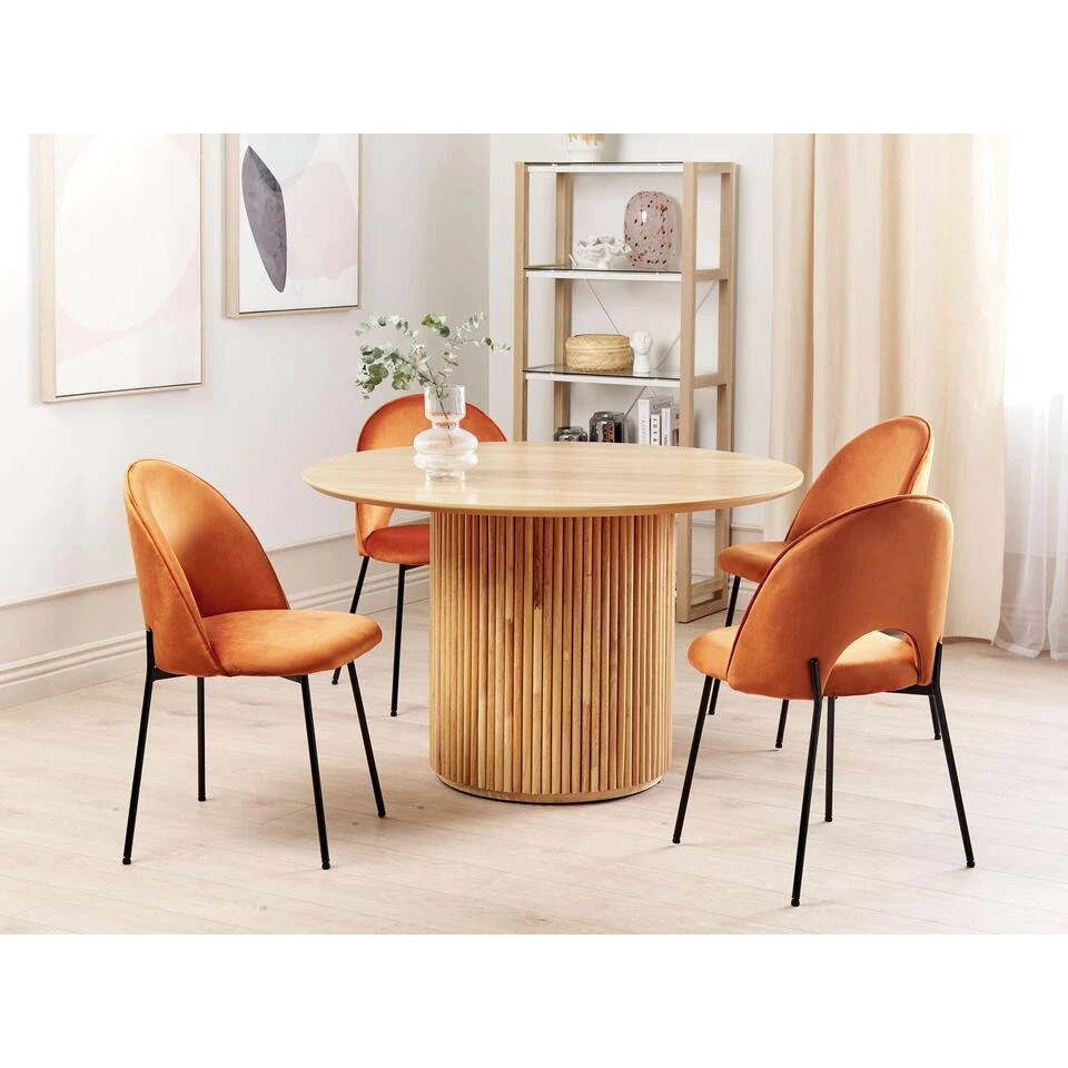 Beliani Eetkamerstoel COVELO - Oranje Fluweel 4 Beliani Eetkamerstoel COVELO - Oranje Fluweel - Afbeelding 2