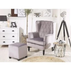 Beliani Fauteuil SANDSET - Grijs Fluweel -Woonmeubelwinkel dd6c92b41fe249c98881ec136125df74