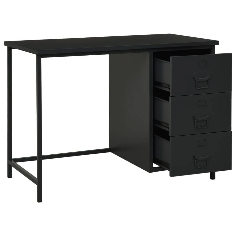 VidaXL Bureau Industrieel Met Lades 105x52x75 Cm Staal Zwart 5 VidaXL Bureau Industrieel Met Lades 105x52x75 Cm Staal Zwart - Afbeelding 3