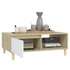 VidaXL Salontafel 90x60x35 Cm Spaanplaat Wit En Sonoma Eikenkleurig -Woonmeubelwinkel ed56b9b1865847c983286b44a353b3c4