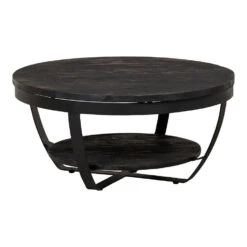 Salontafel Bakersfield Black 90cm - Mangohout - Zwart - Rond -Woonmeubelwinkel ff292bcf29a546eaa643e314087b7c3e
